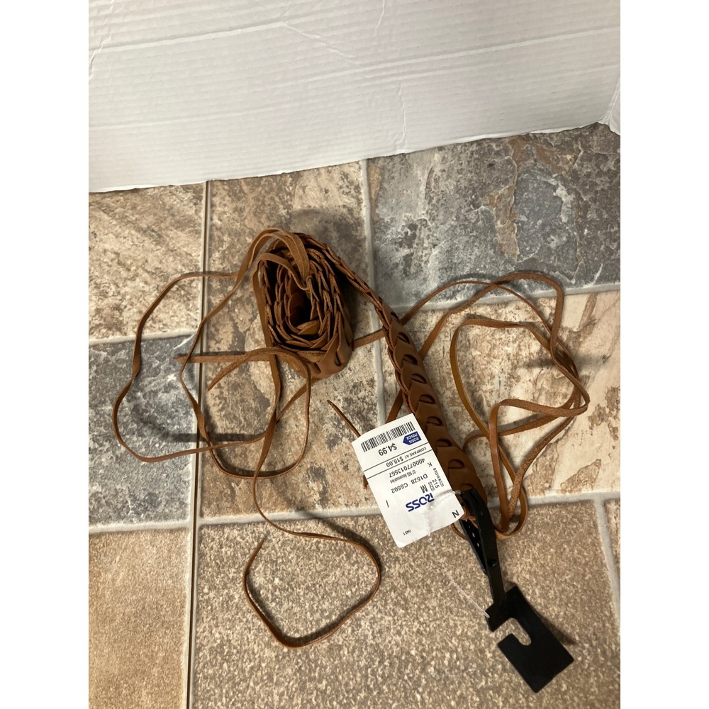 Another Line Braided Leather Woven Tie Belt M Brown Boho‎ Western